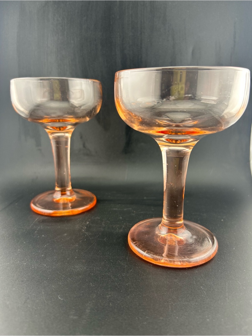 Vintage Pink Heavy Pressed Glass Coup Glasses Set of 2